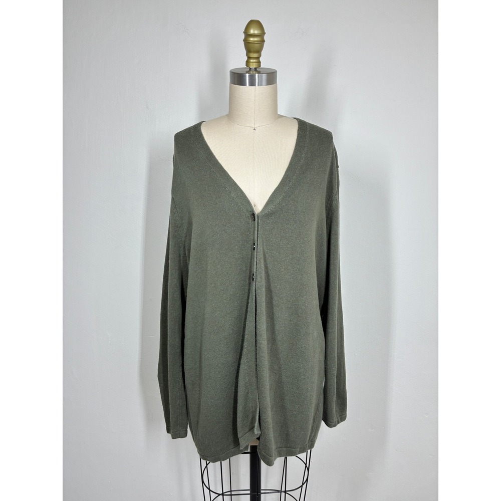 J.Jill Green Linen Blend Flyaway Cardigan Sweater Large Lagenlook Coastal - Picture 1 of 11